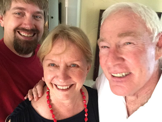 Sally Foster with son, Michael, and boyfriend, Pete, photo